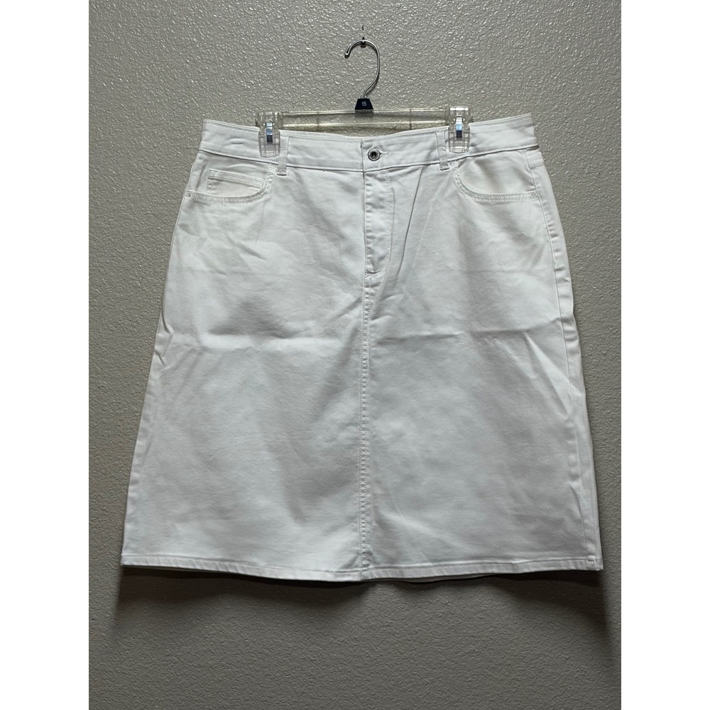 Liz Claiborne White Denim Skirt Womens 16 Stretch Five Pocket Knee Length